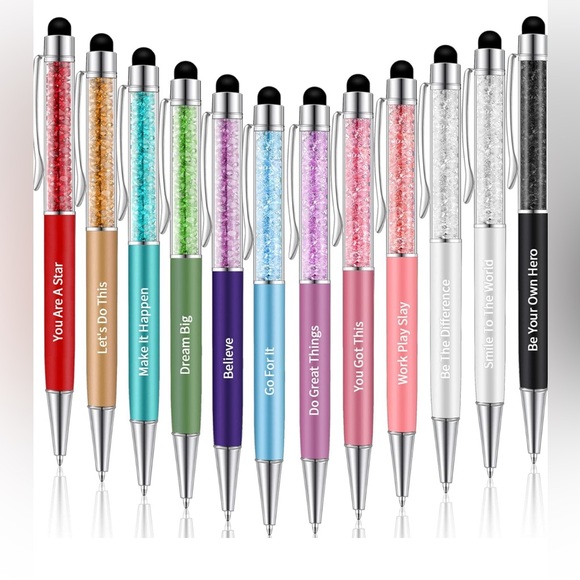 Inspirational Black Ink Glitter Pen 🖊️Stylus too.  Pick your one quote or color - Picture 1 of 5